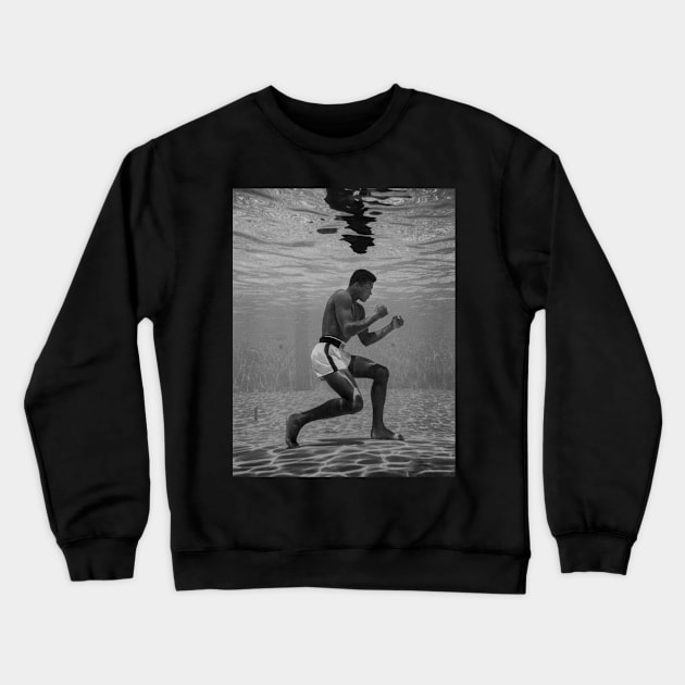 Muhammad Ali Underwater Training - Black and White Crewneck Sweatshirt by Stacy Peters Art